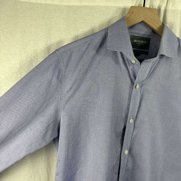 Bonobos Italian Shirting Slim Fit Blue Button Up Dress Shirt Mens Size 16/33 - Picture 7 of 12